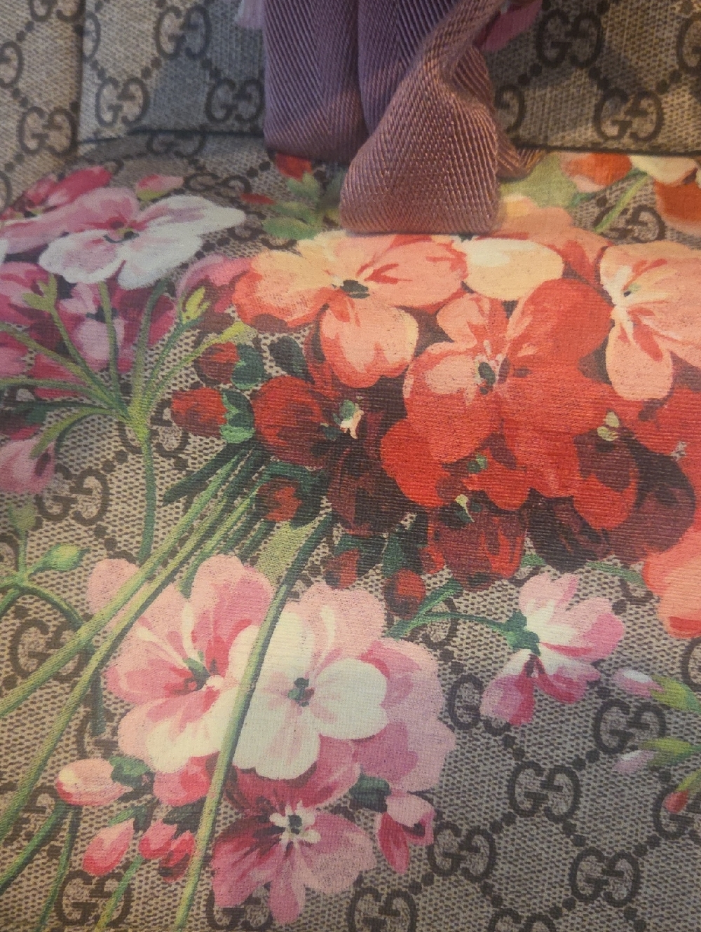 Gucci Beige Monogram Backpack with Pink and Coral Floral Print - Picture 3 of 10